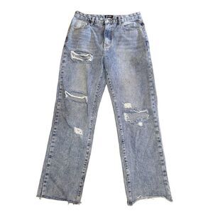 Nasty Gal Jeans Women Sz‎ 12 Denim Distressed Blue Frayed Straight Leg